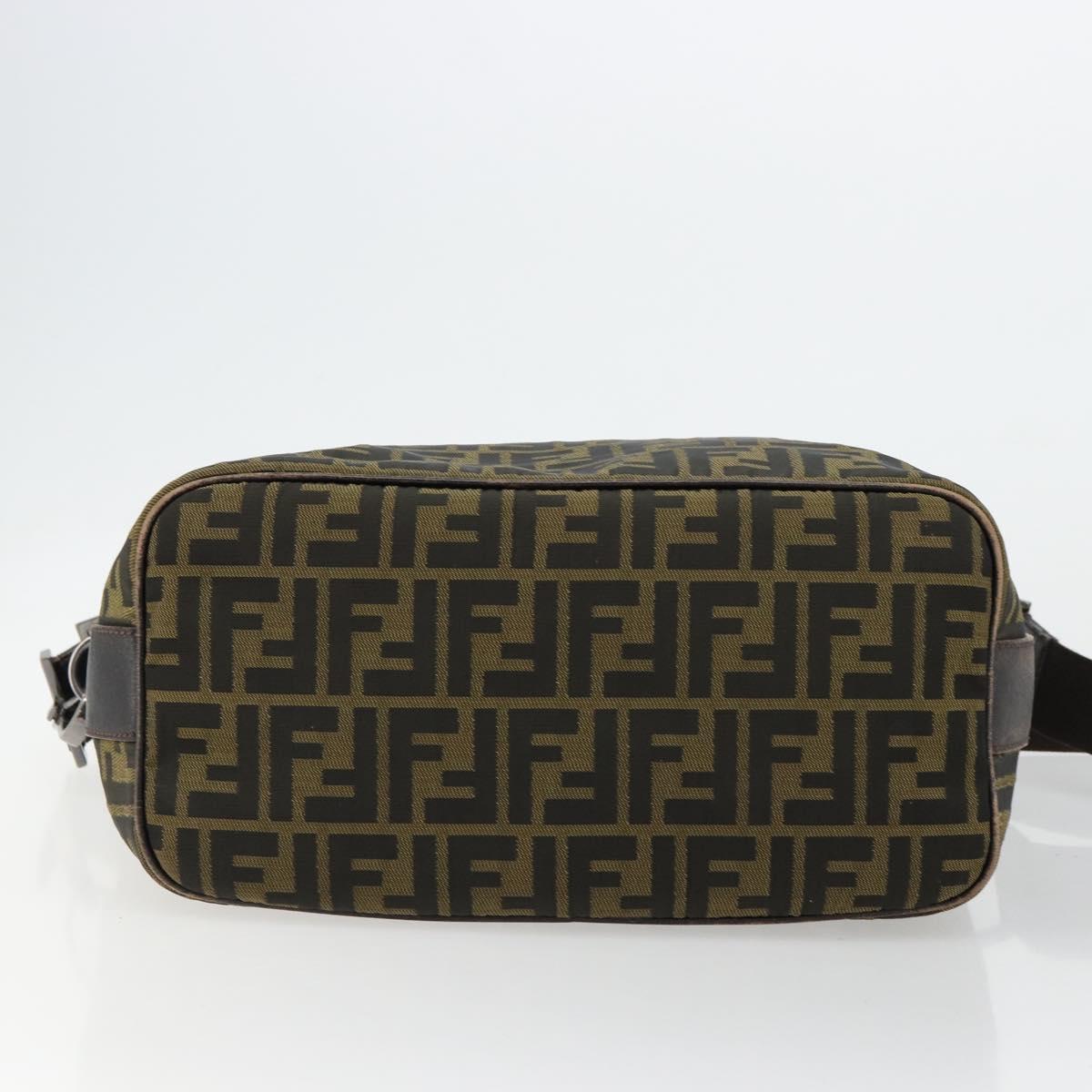 FENDI Zucca Canvas Shoulder Bag Black Brown Auth 179934A