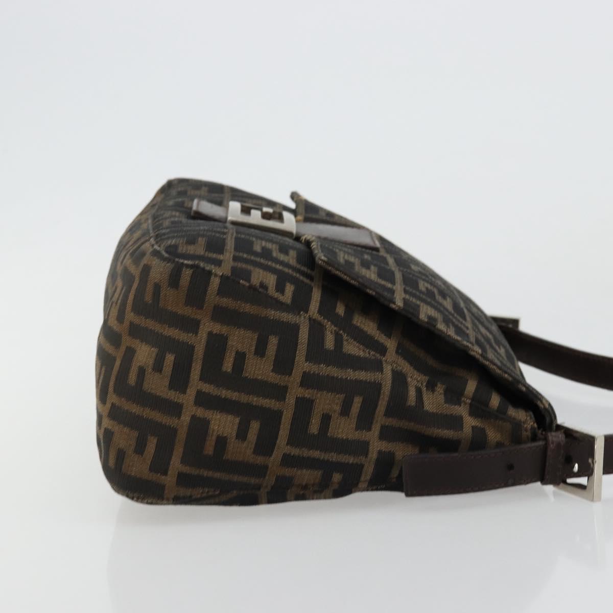 FENDI Zucca Canvas Mamma Baguette Shoulder Bag Black Brown Auth 179939A