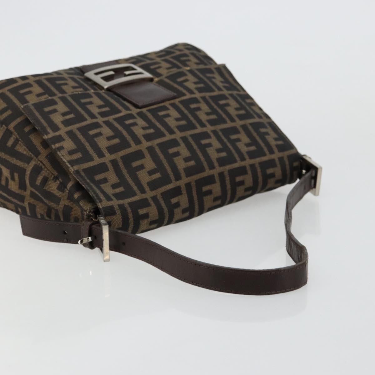 FENDI Zucca Canvas Mamma Baguette Shoulder Bag Black Brown Auth 179939A