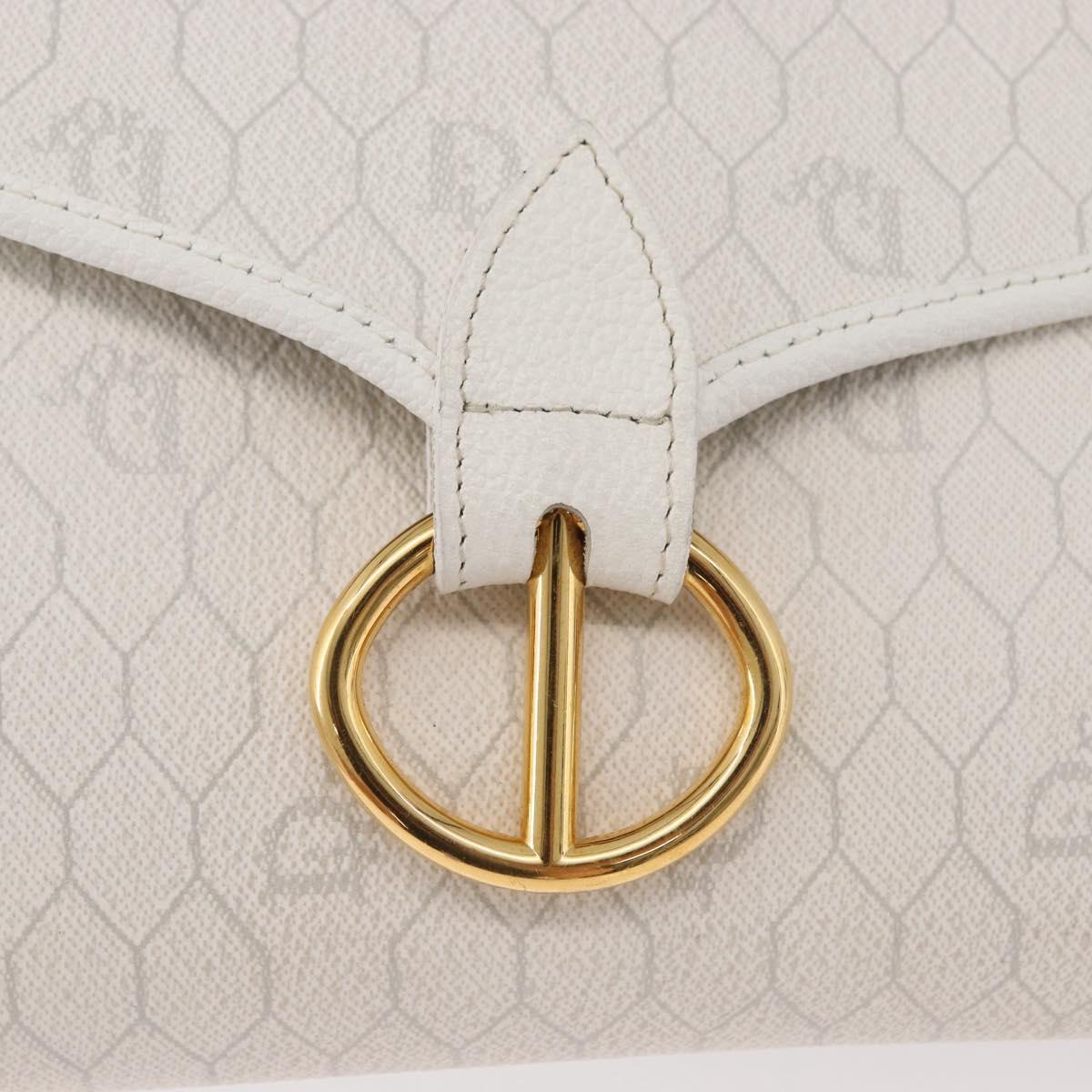 Christian Dior Honeycomb Canvas Shoulder Bag PVC White Gold Auth 179940A