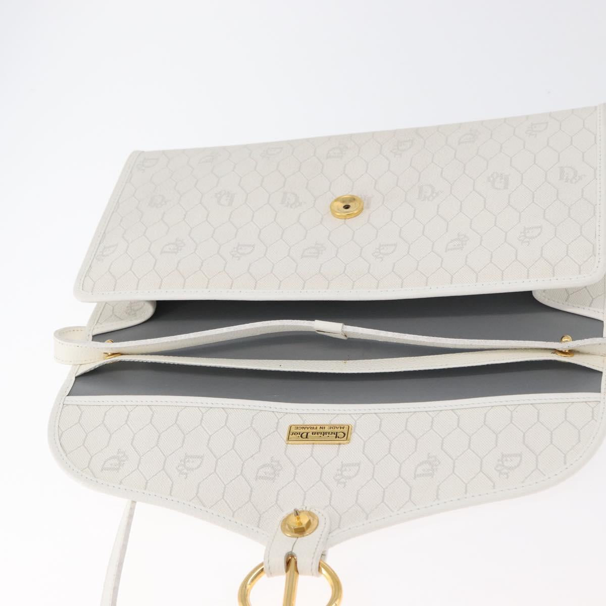 Christian Dior Honeycomb Canvas Shoulder Bag PVC White Gold Auth 179940A