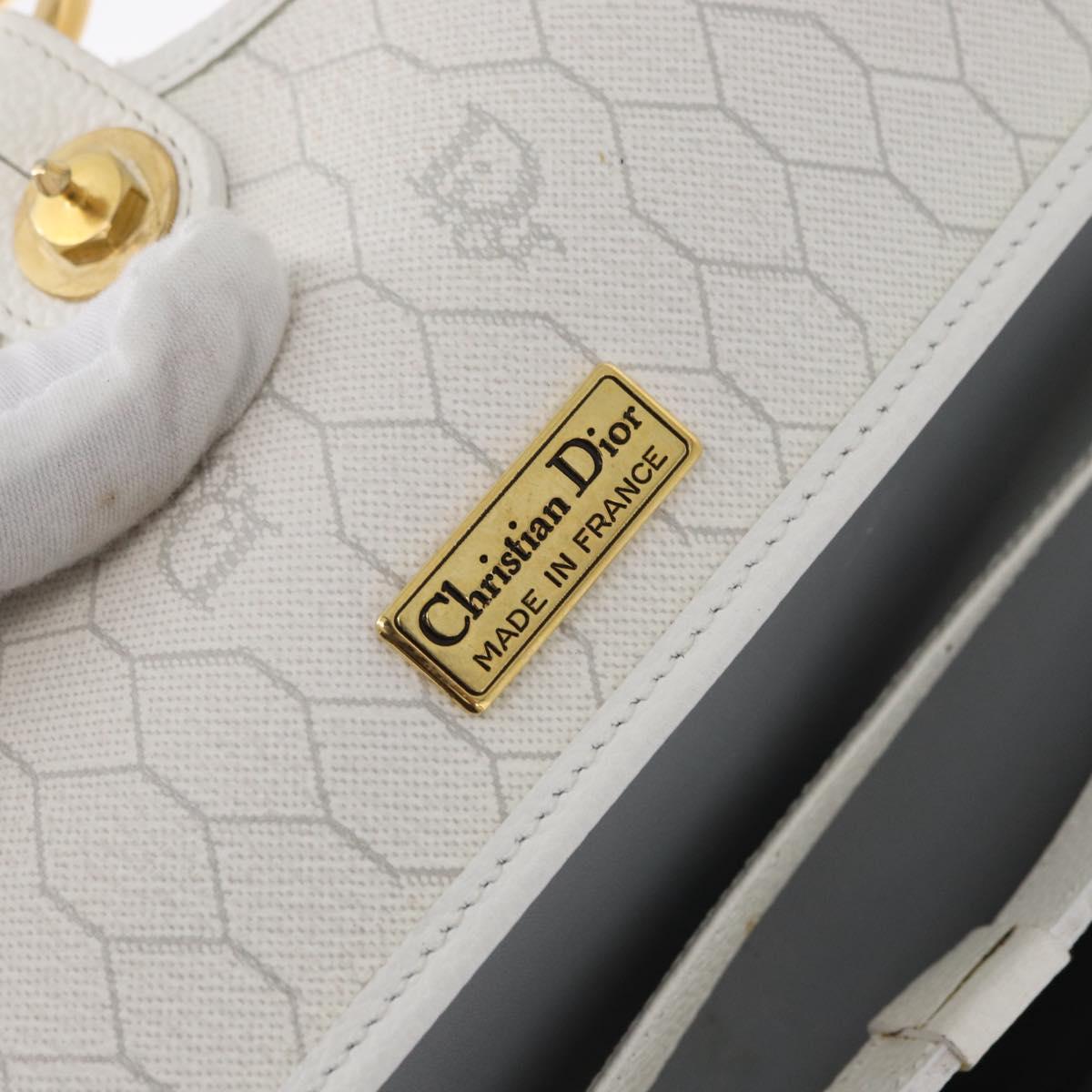Christian Dior Honeycomb Canvas Shoulder Bag PVC White Gold Auth 179940A