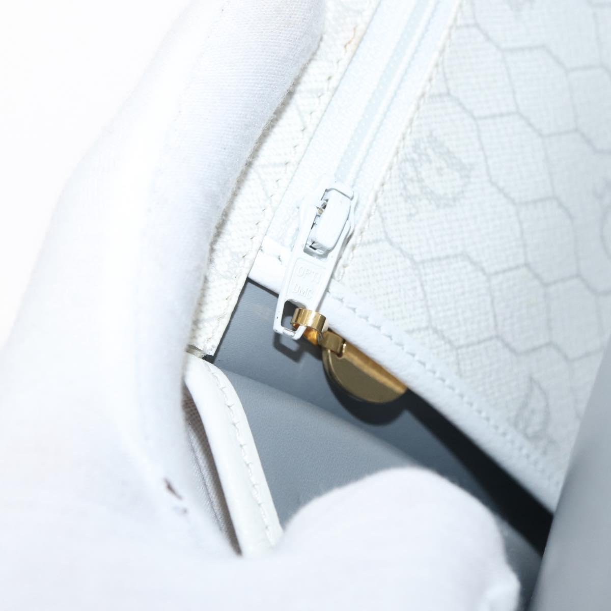Christian Dior Honeycomb Canvas Shoulder Bag PVC White Gold Auth 179940A