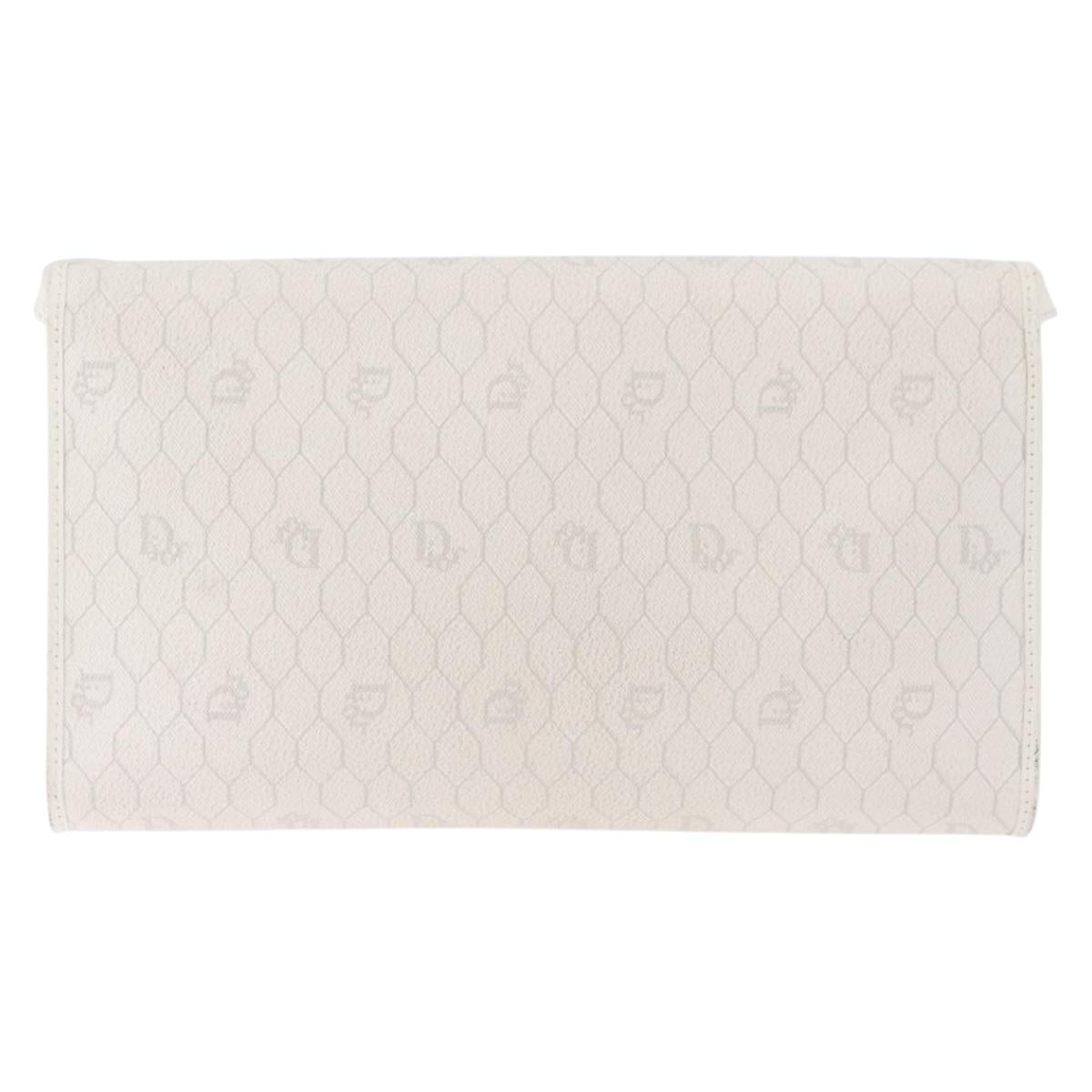 Christian Dior Honeycomb Canvas Shoulder Bag PVC White Gold Auth 179940A