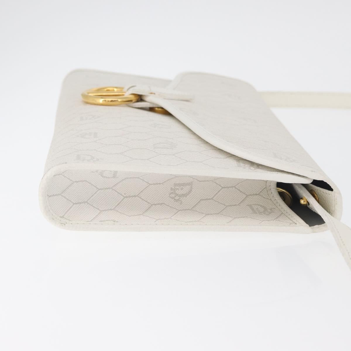 Christian Dior Honeycomb Canvas Shoulder Bag PVC White Gold Auth 179940A