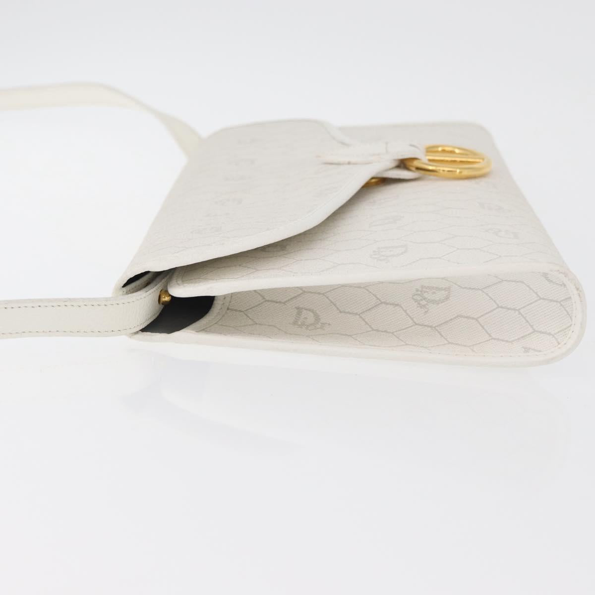 Christian Dior Honeycomb Canvas Shoulder Bag PVC White Gold Auth 179940A