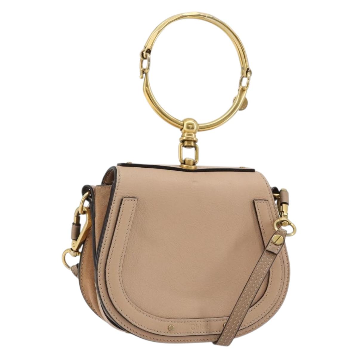 Chloe Nile Hand Bag Leather 2way Beige Gold Auth 179953A