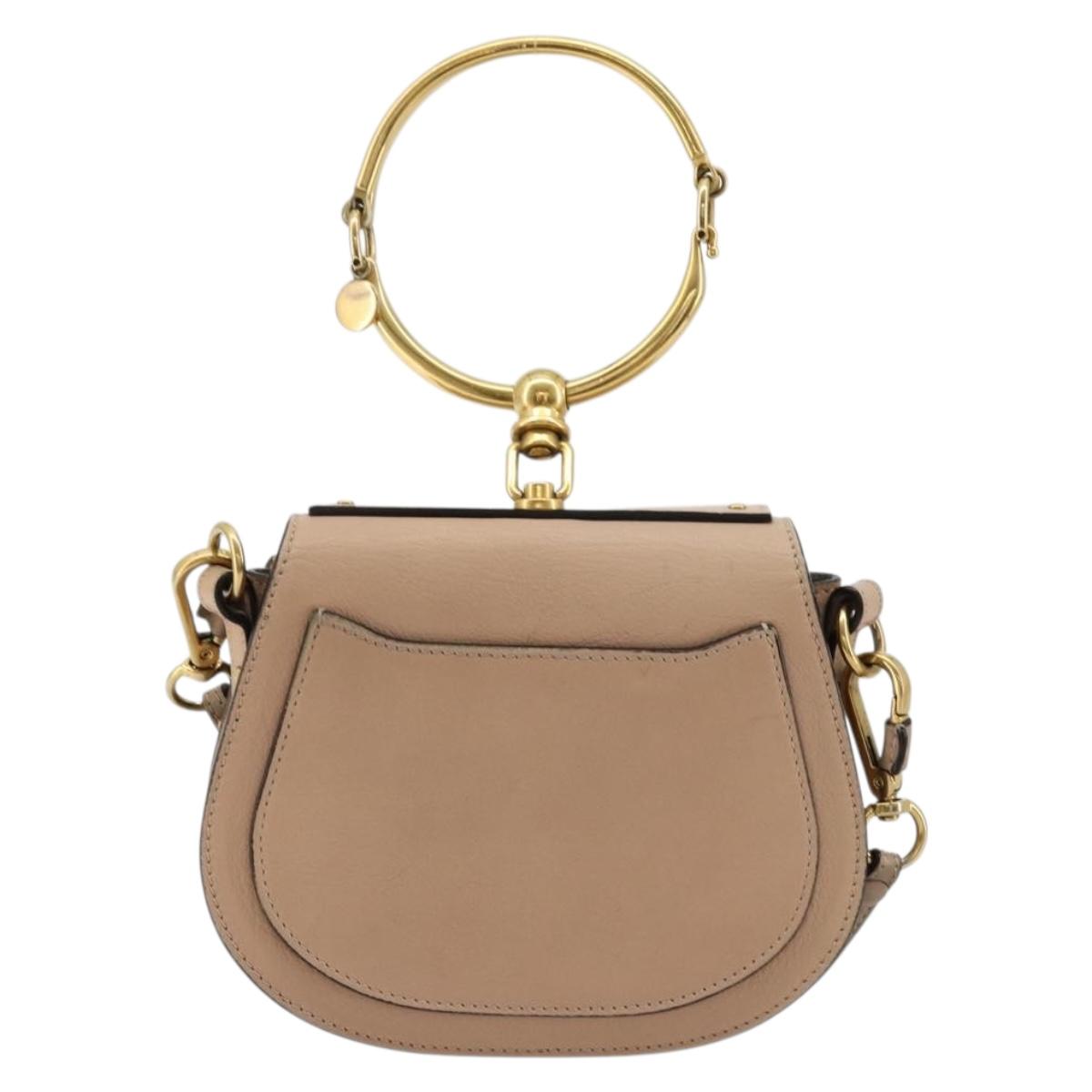 Chloe Nile Hand Bag Leather 2way Beige Gold Auth 179953A