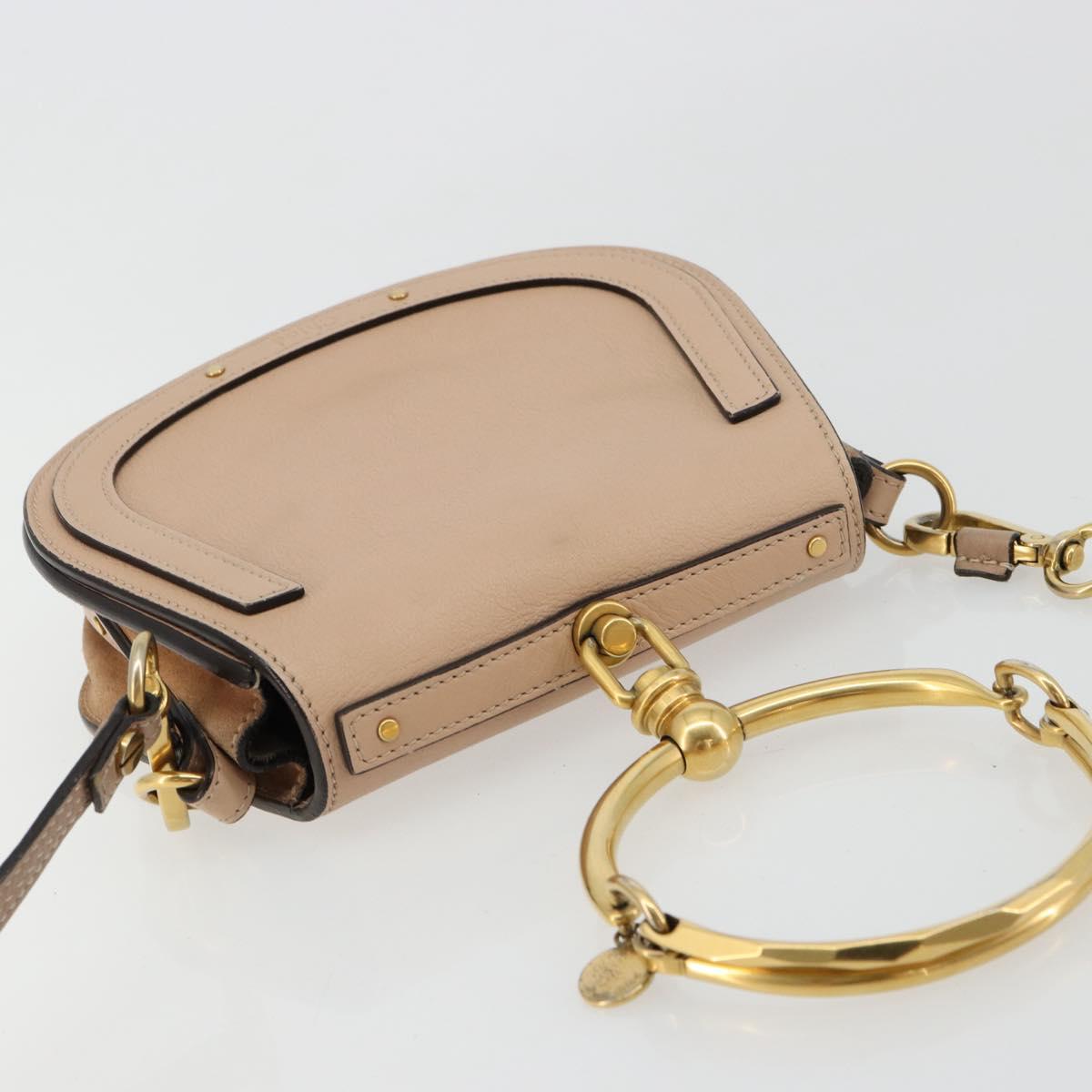 Chloe Nile Hand Bag Leather 2way Beige Gold Auth 179953A