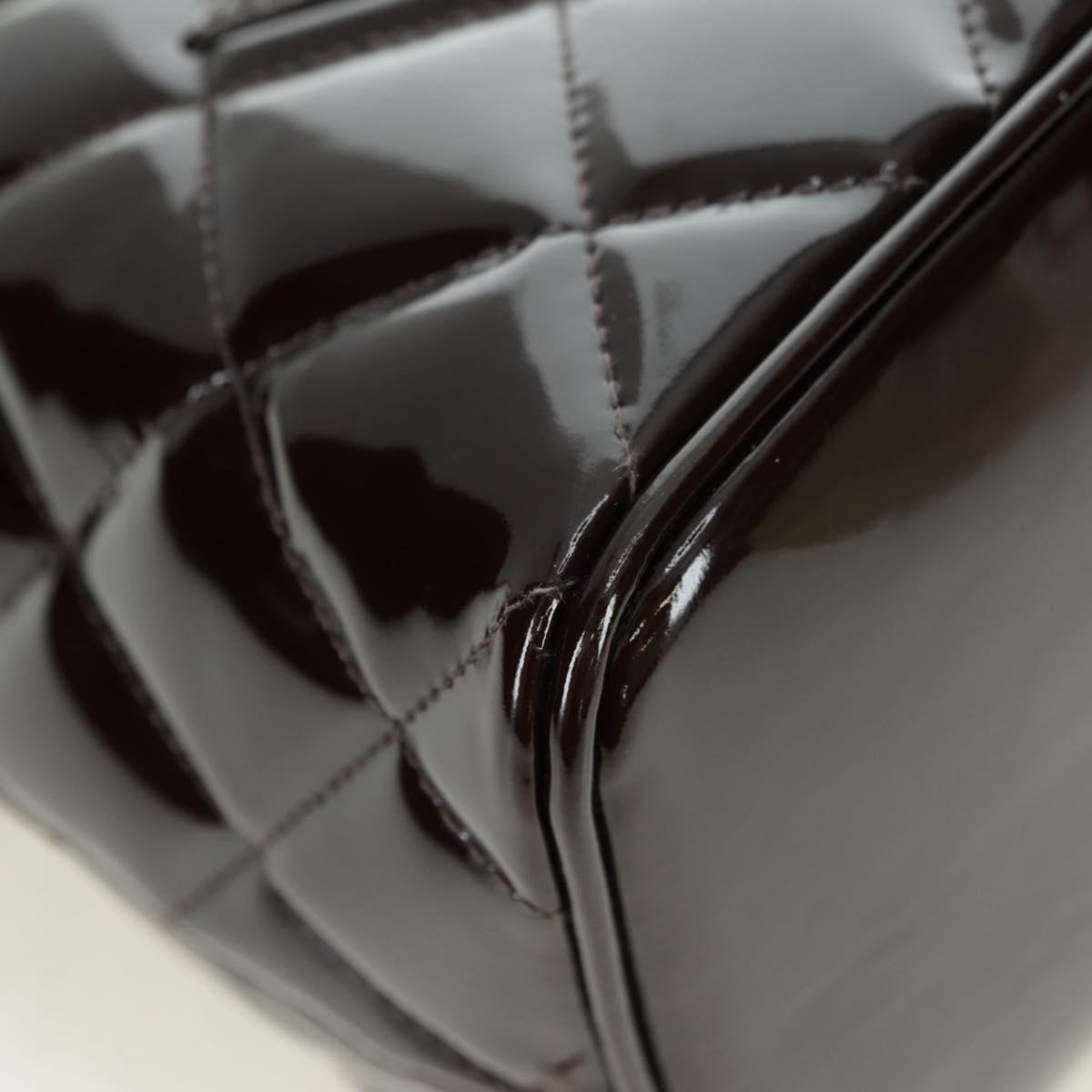 CHANEL Matelasse Reprint Tote Bag Patent leather Dark Brown Gold CC Auth 179958V