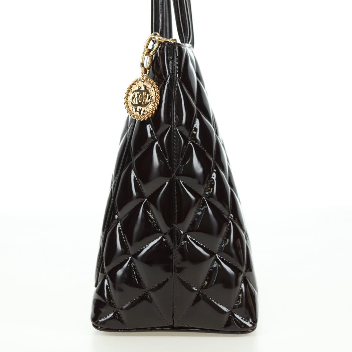 CHANEL Matelasse Reprint Tote Bag Patent leather Dark Brown Gold CC Auth 179958V