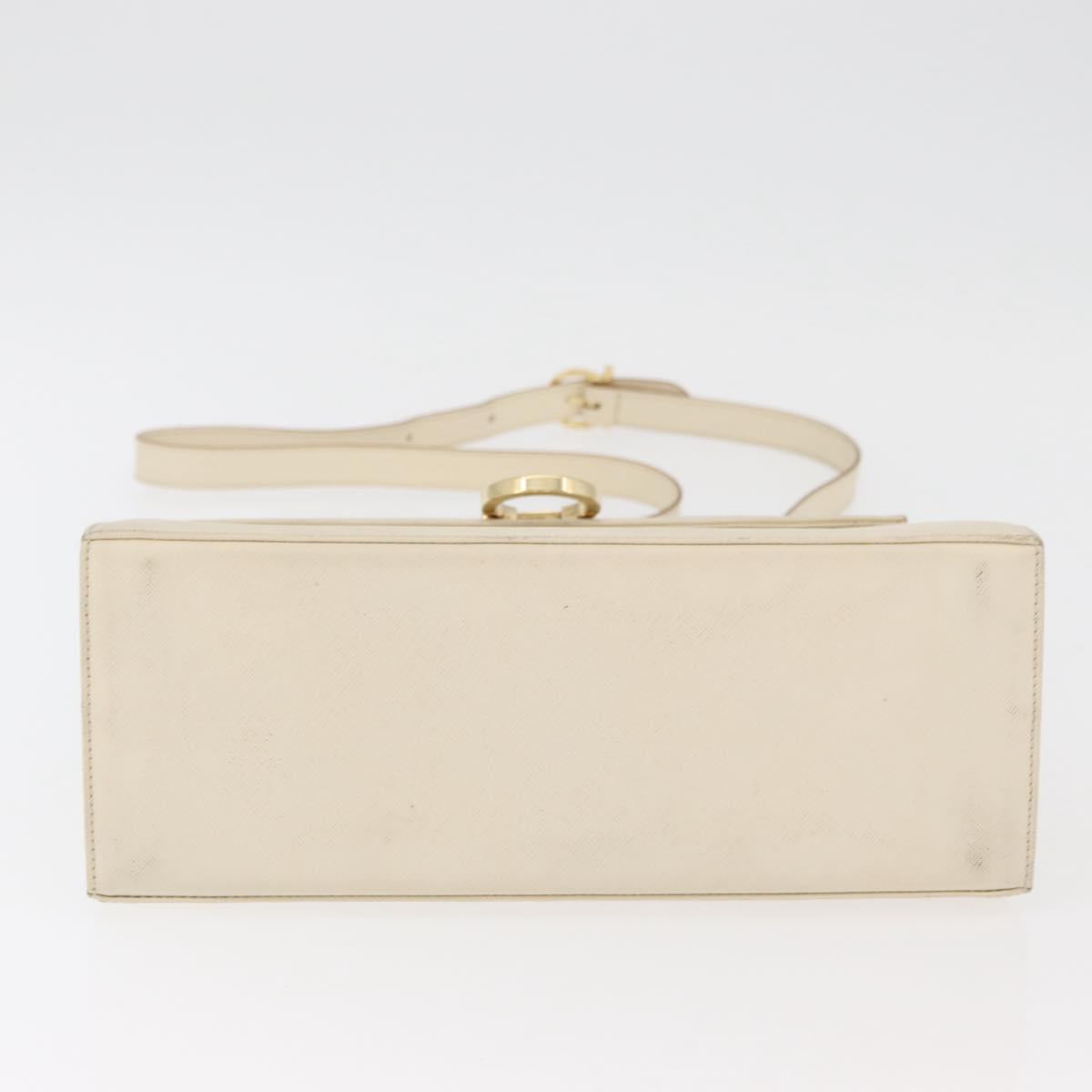 Salvatore Ferragamo Gancini Hand Bag Leather 2way White Gold Auth 179959