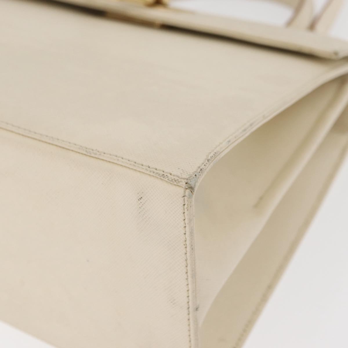 Salvatore Ferragamo Gancini Hand Bag Leather 2way White Gold Auth 179959