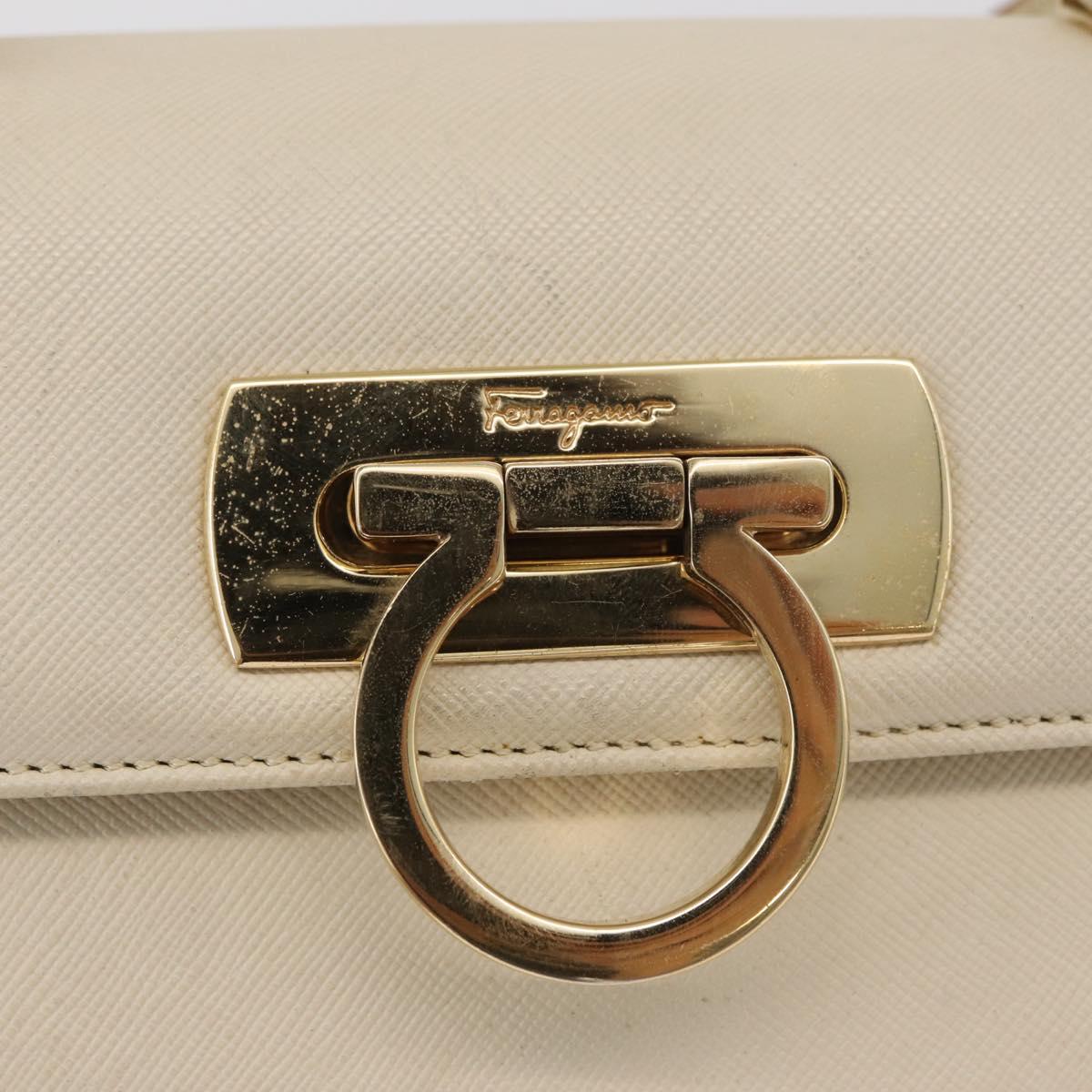 Salvatore Ferragamo Gancini Hand Bag Leather 2way White Gold Auth 179959