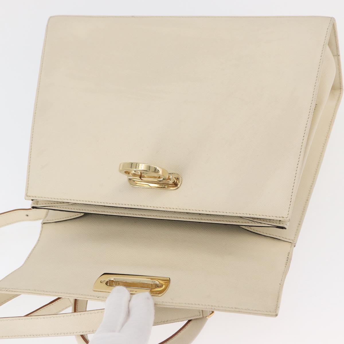 Salvatore Ferragamo Gancini Hand Bag Leather 2way White Gold Auth 179959