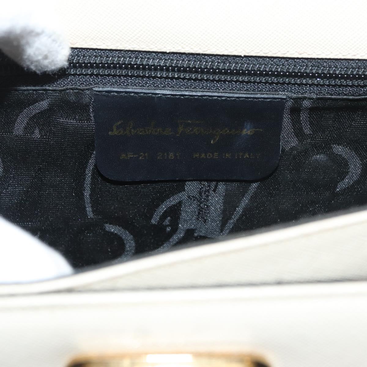 Salvatore Ferragamo Gancini Hand Bag Leather 2way White Gold Auth 179959