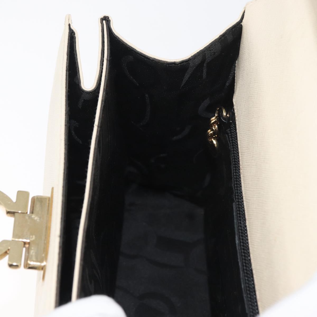 Salvatore Ferragamo Gancini Hand Bag Leather 2way White Gold Auth 179959