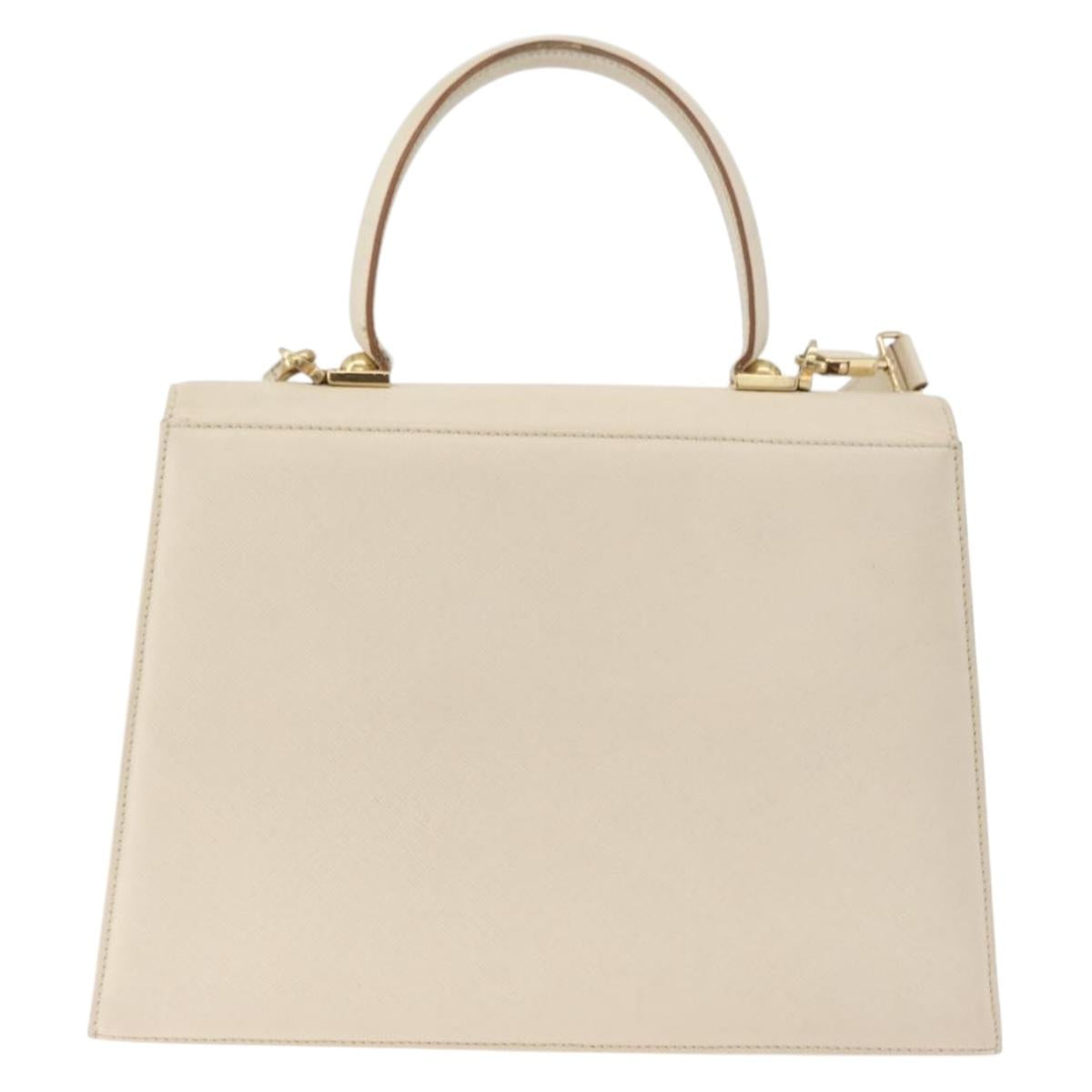 Salvatore Ferragamo Gancini Hand Bag Leather 2way White Gold Auth 179959