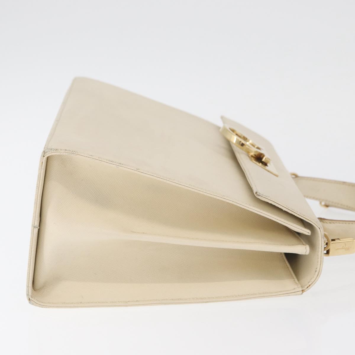 Salvatore Ferragamo Gancini Hand Bag Leather 2way White Gold Auth 179959
