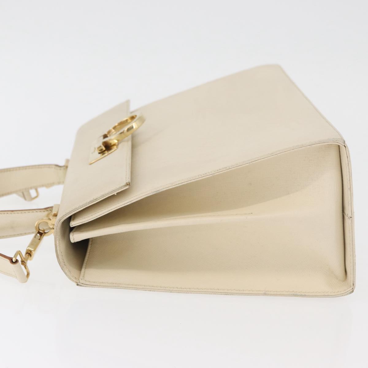 Salvatore Ferragamo Gancini Hand Bag Leather 2way White Gold Auth 179959