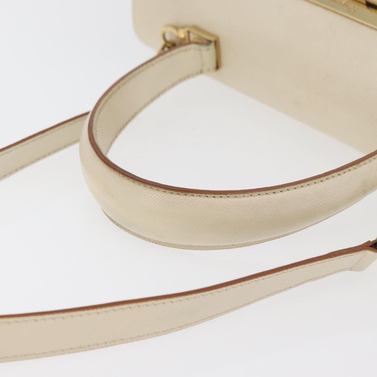 Salvatore Ferragamo Gancini Hand Bag Leather 2way White Gold Auth 179959