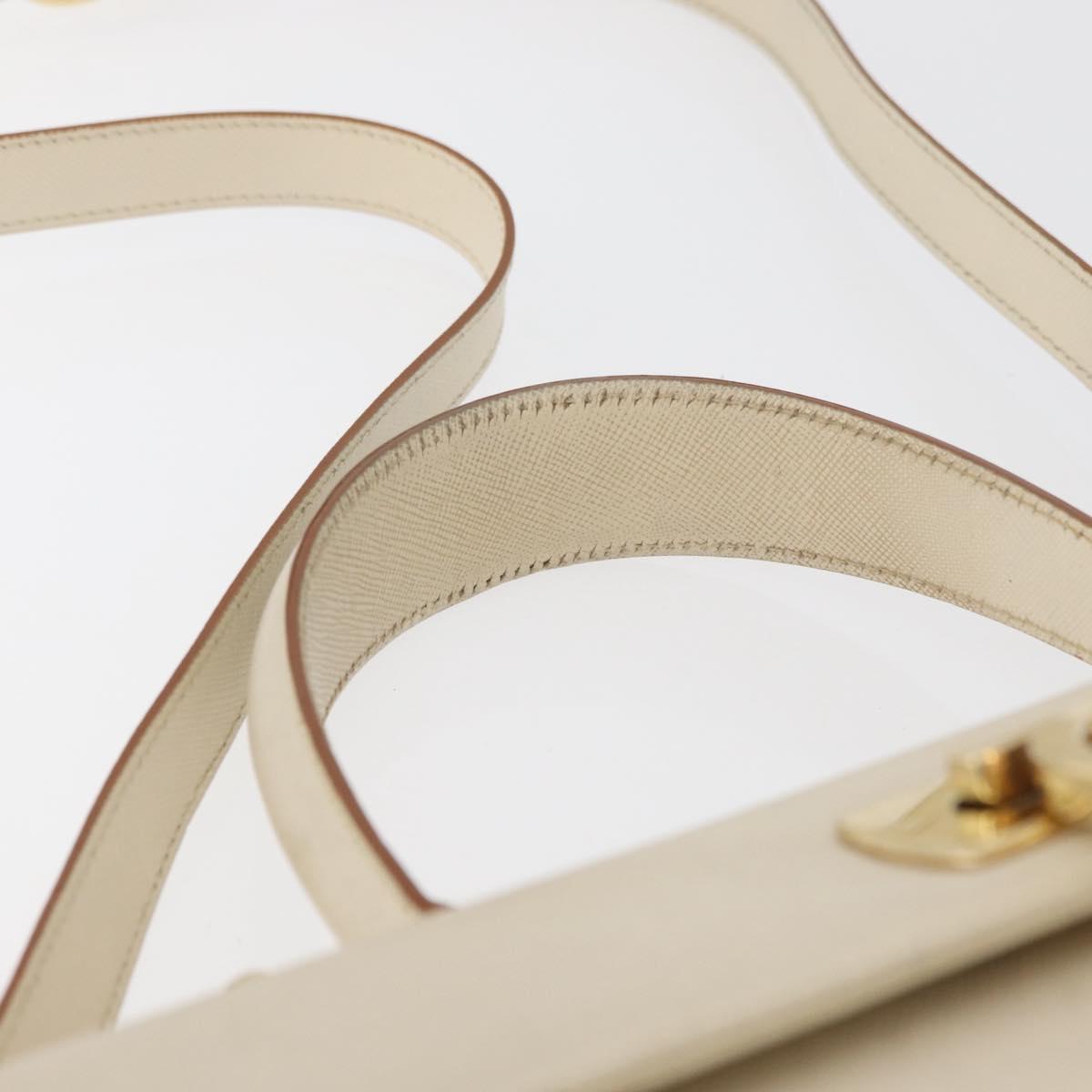 Salvatore Ferragamo Gancini Hand Bag Leather 2way White Gold Auth 179959