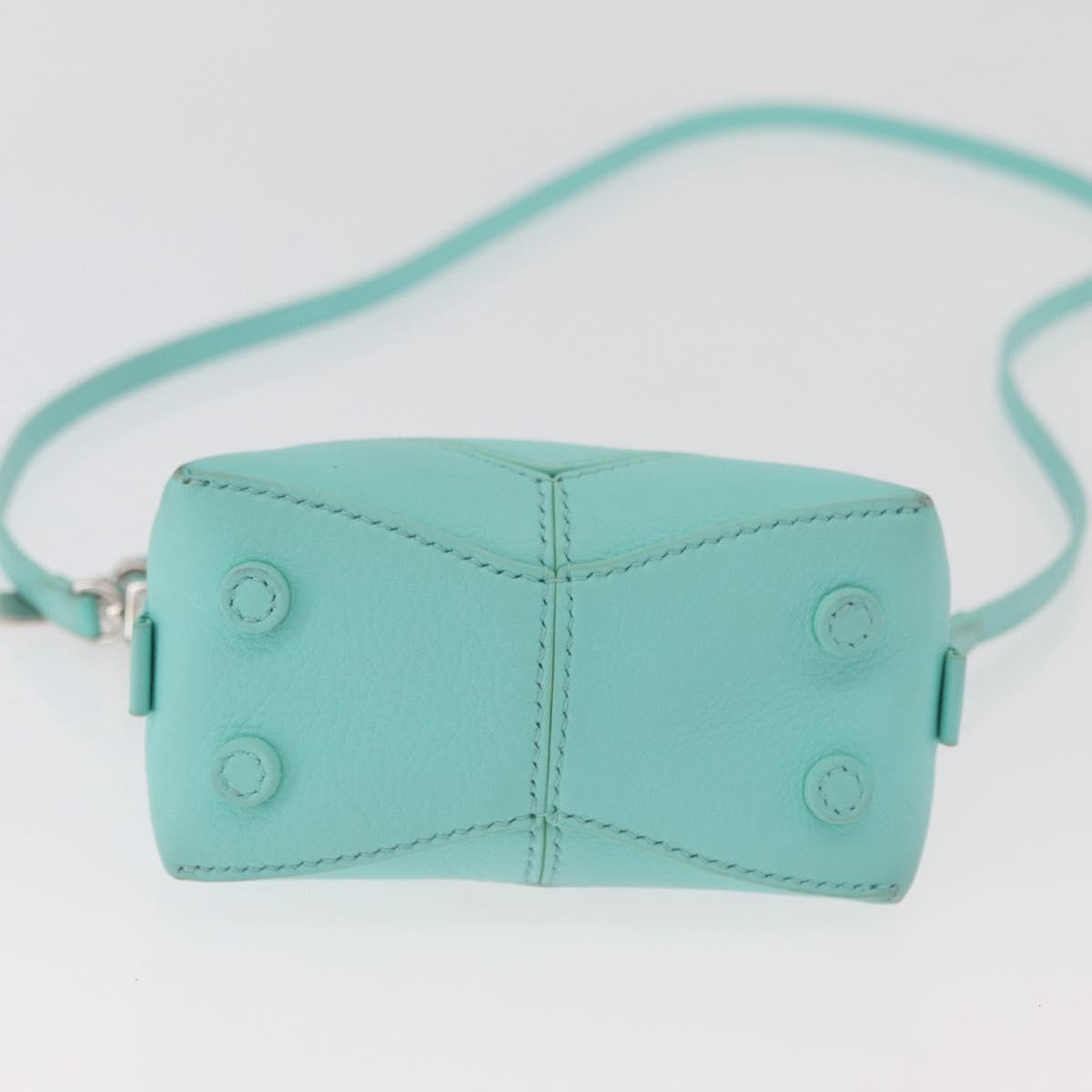 TIFFANY&Co. Return To Charm Bag Leather 2way Turquoise Blue Silver Auth 179961A
