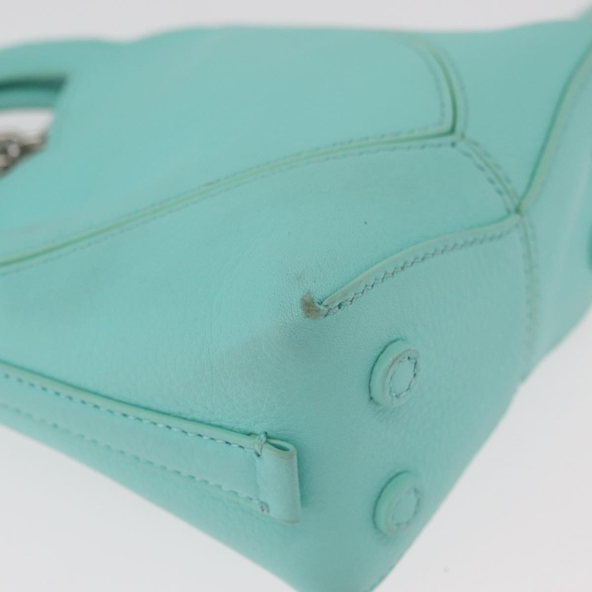 TIFFANY&Co. Return To Charm Bag Leather 2way Turquoise Blue Silver Auth 179961A