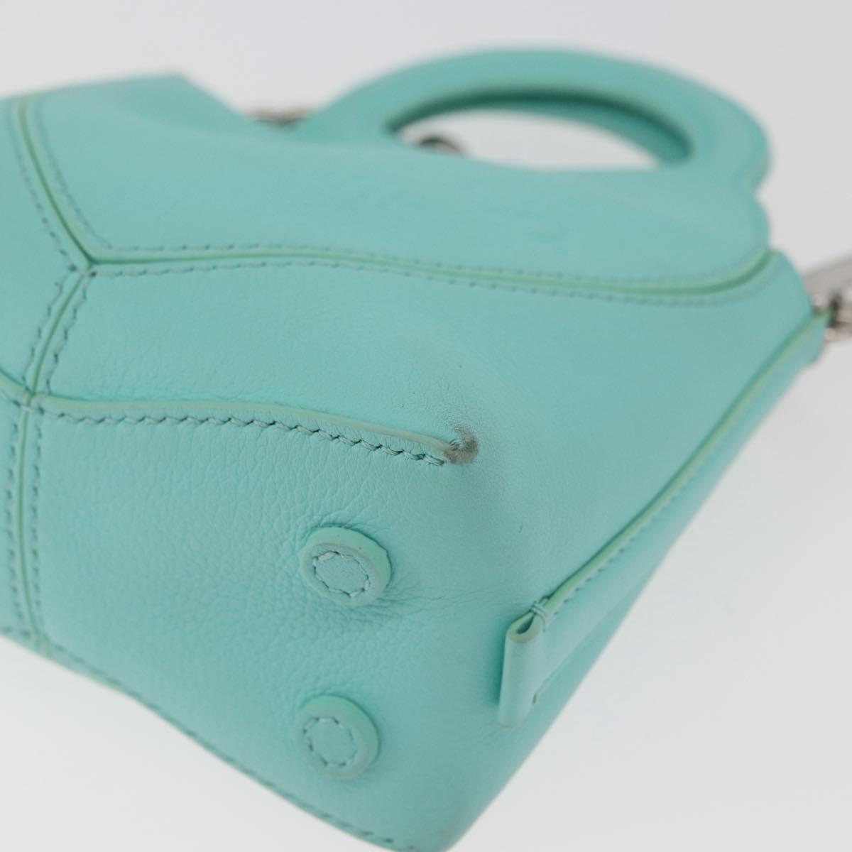 TIFFANY&Co. Return To Charm Bag Leather 2way Turquoise Blue Silver Auth 179961A