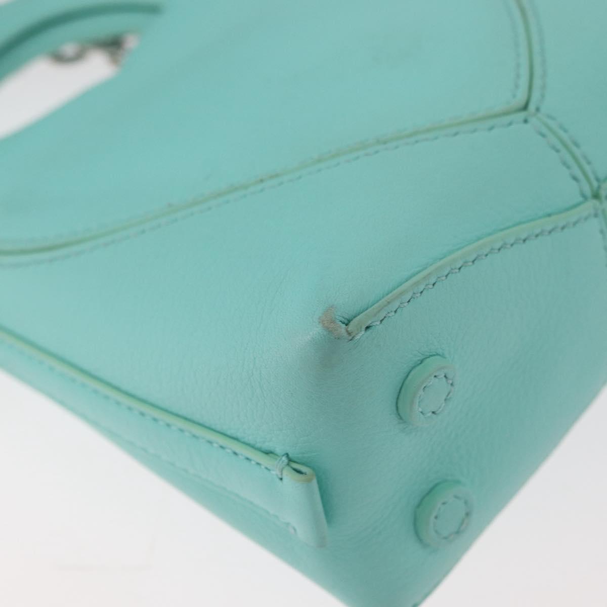 TIFFANY&Co. Return To Charm Bag Leather 2way Turquoise Blue Silver Auth 179961A