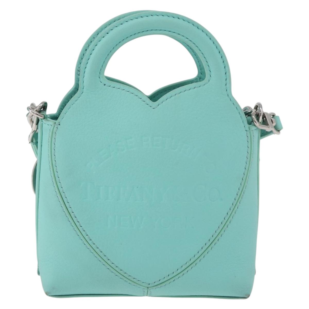 TIFFANY&Co. Return To Charm Bag Leather 2way Turquoise Blue Silver Auth 179961A