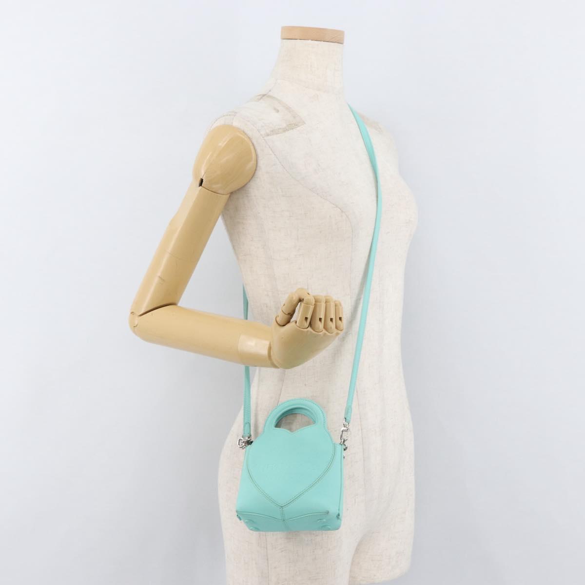 TIFFANY&Co. Return To Charm Bag Leather 2way Turquoise Blue Silver Auth 179961A