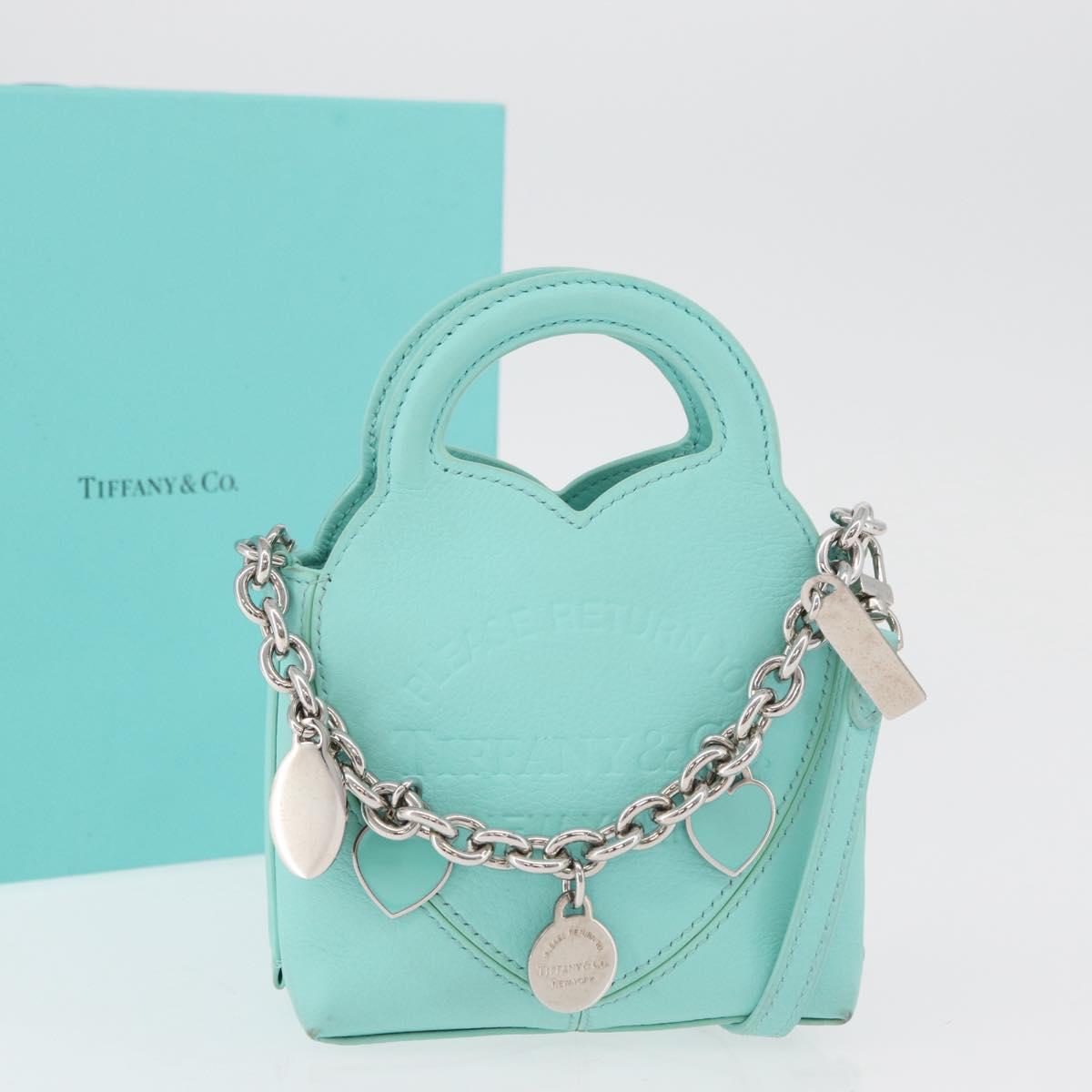 TIFFANY&Co. Return To Charm Bag Leather 2way Turquoise Blue Silver Auth 179961A