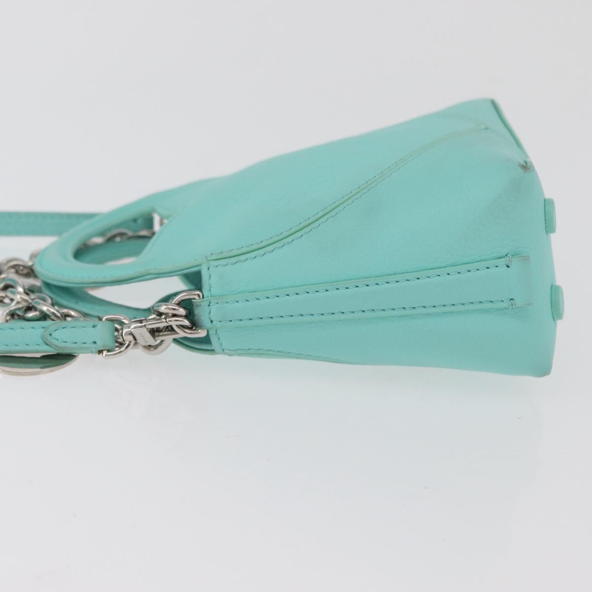 TIFFANY&Co. Return To Charm Bag Leather 2way Turquoise Blue Silver Auth 179961A