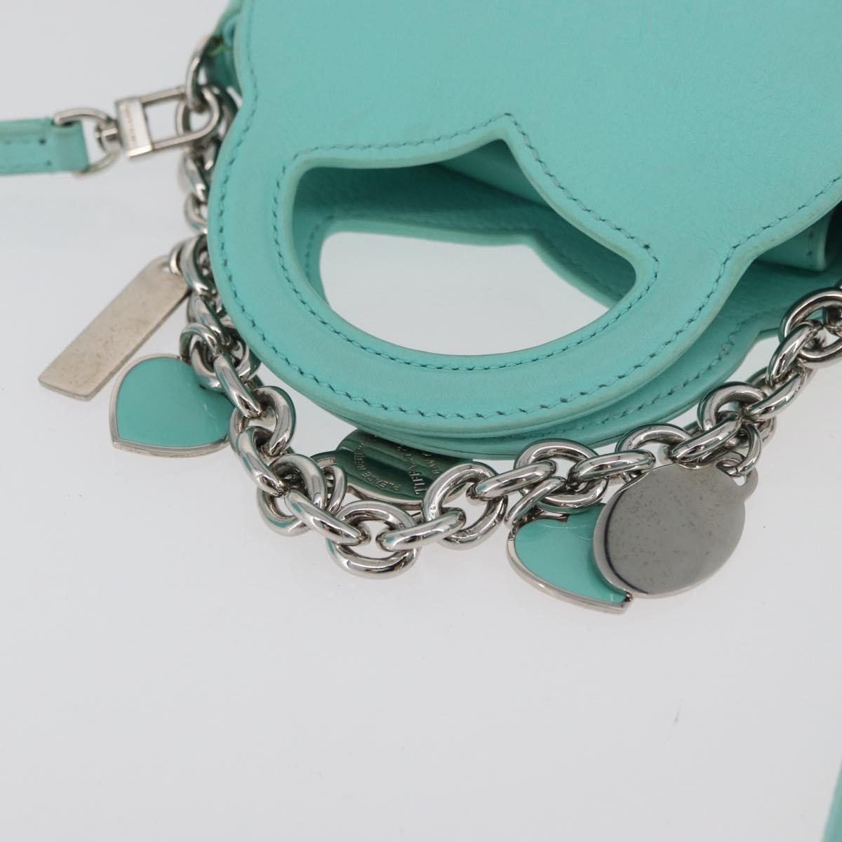 TIFFANY&Co. Return To Charm Bag Leather 2way Turquoise Blue Silver Auth 179961A