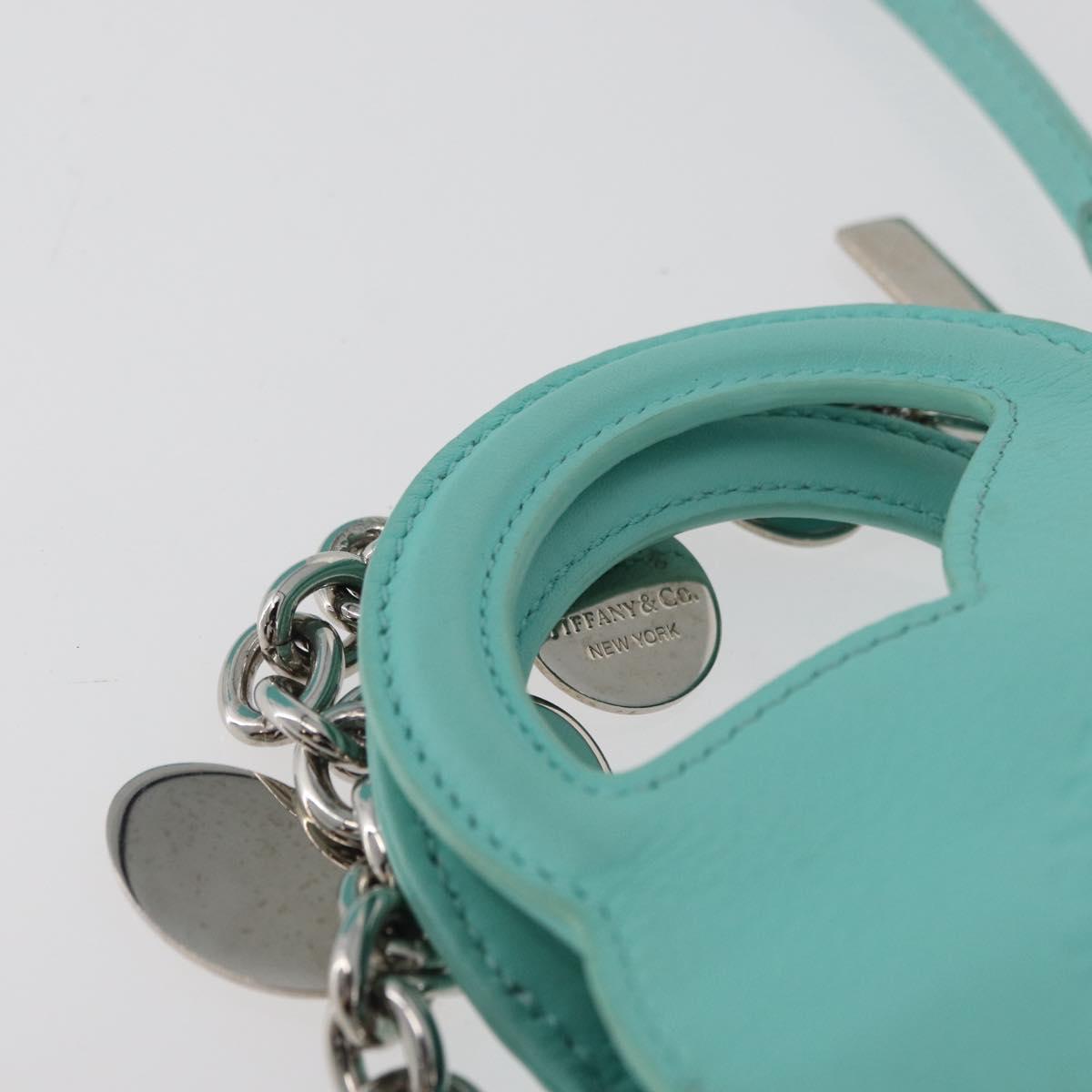 TIFFANY&Co. Return To Charm Bag Leather 2way Turquoise Blue Silver Auth 179961A