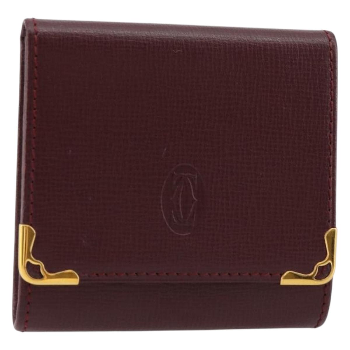 CARTIER Must Line Coin Purse Leather Bordeaux Gold Auth 179966A