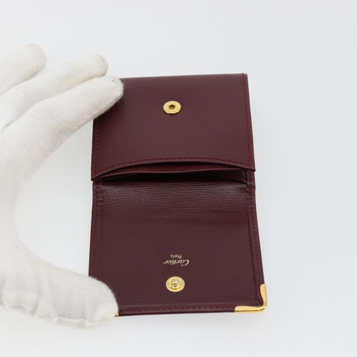 CARTIER Must Line Coin Purse Leather Bordeaux Gold Auth 179966A
