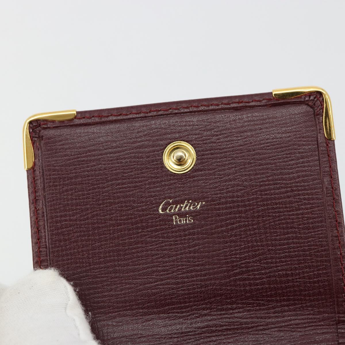 CARTIER Must Line Coin Purse Leather Bordeaux Gold Auth 179966A