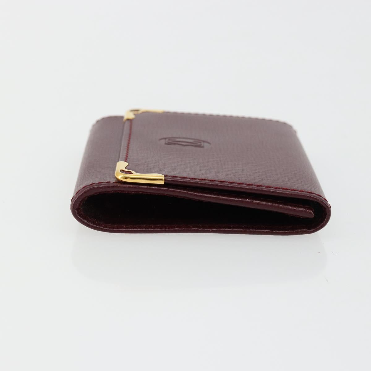 CARTIER Must Line Coin Purse Leather Bordeaux Gold Auth 179966A