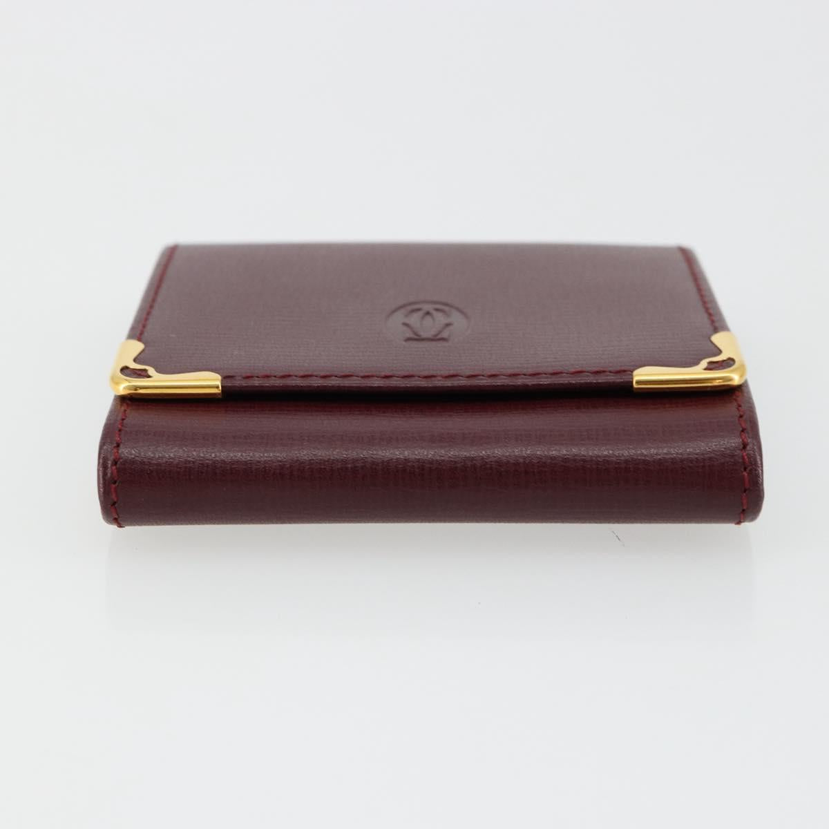 CARTIER Must Line Coin Purse Leather Bordeaux Gold Auth 179966A