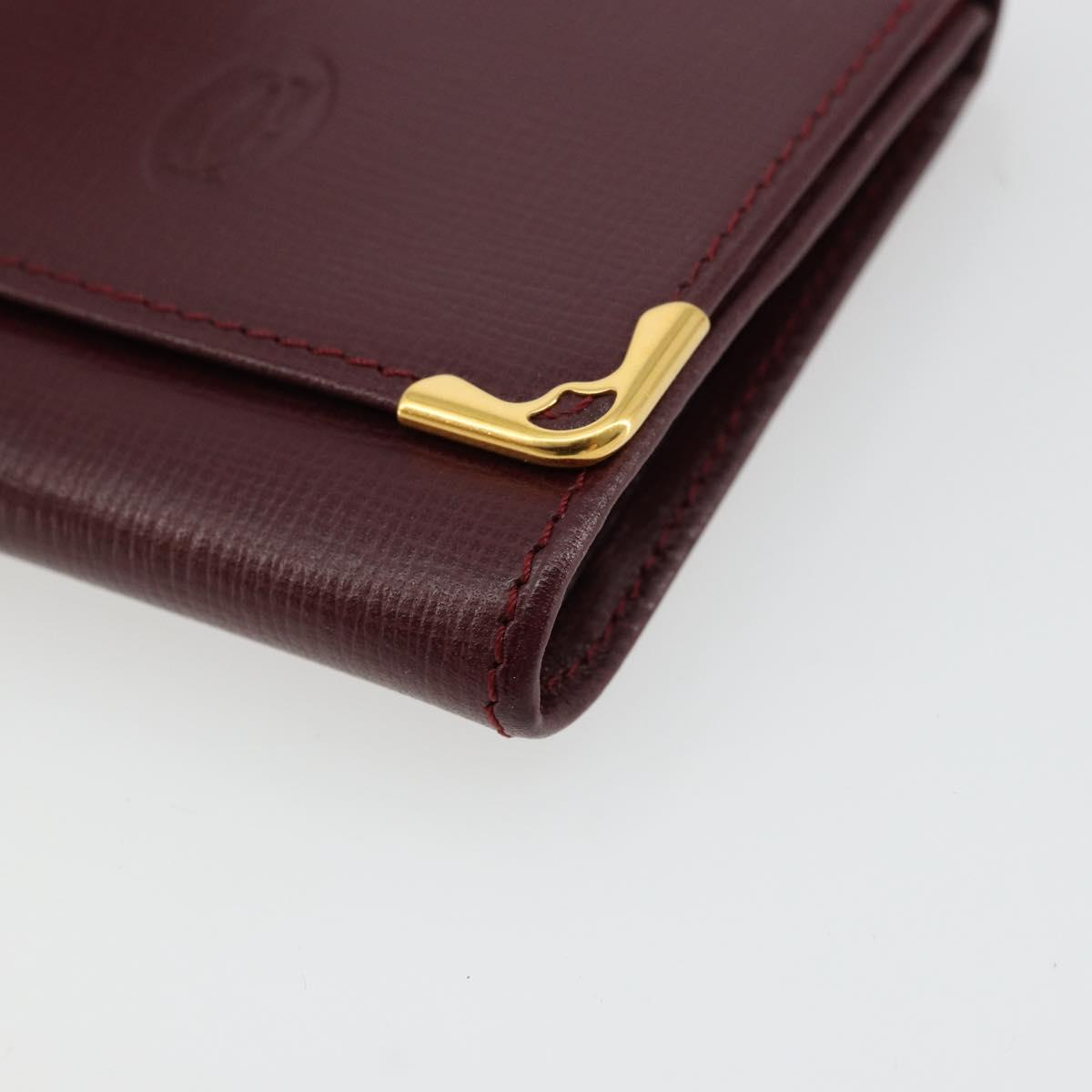 CARTIER Must Line Coin Purse Leather Bordeaux Gold Auth 179966A