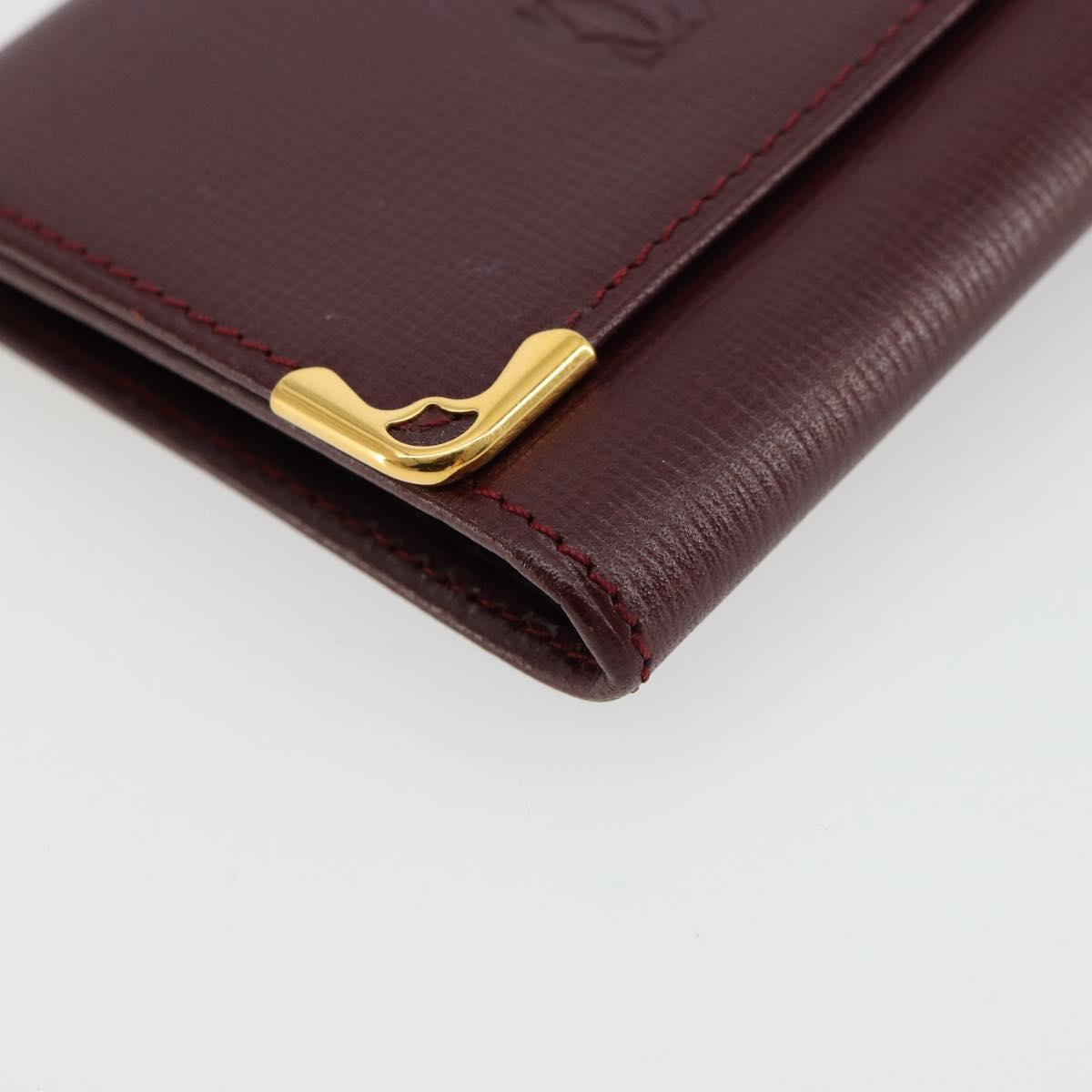 CARTIER Must Line Coin Purse Leather Bordeaux Gold Auth 179966A