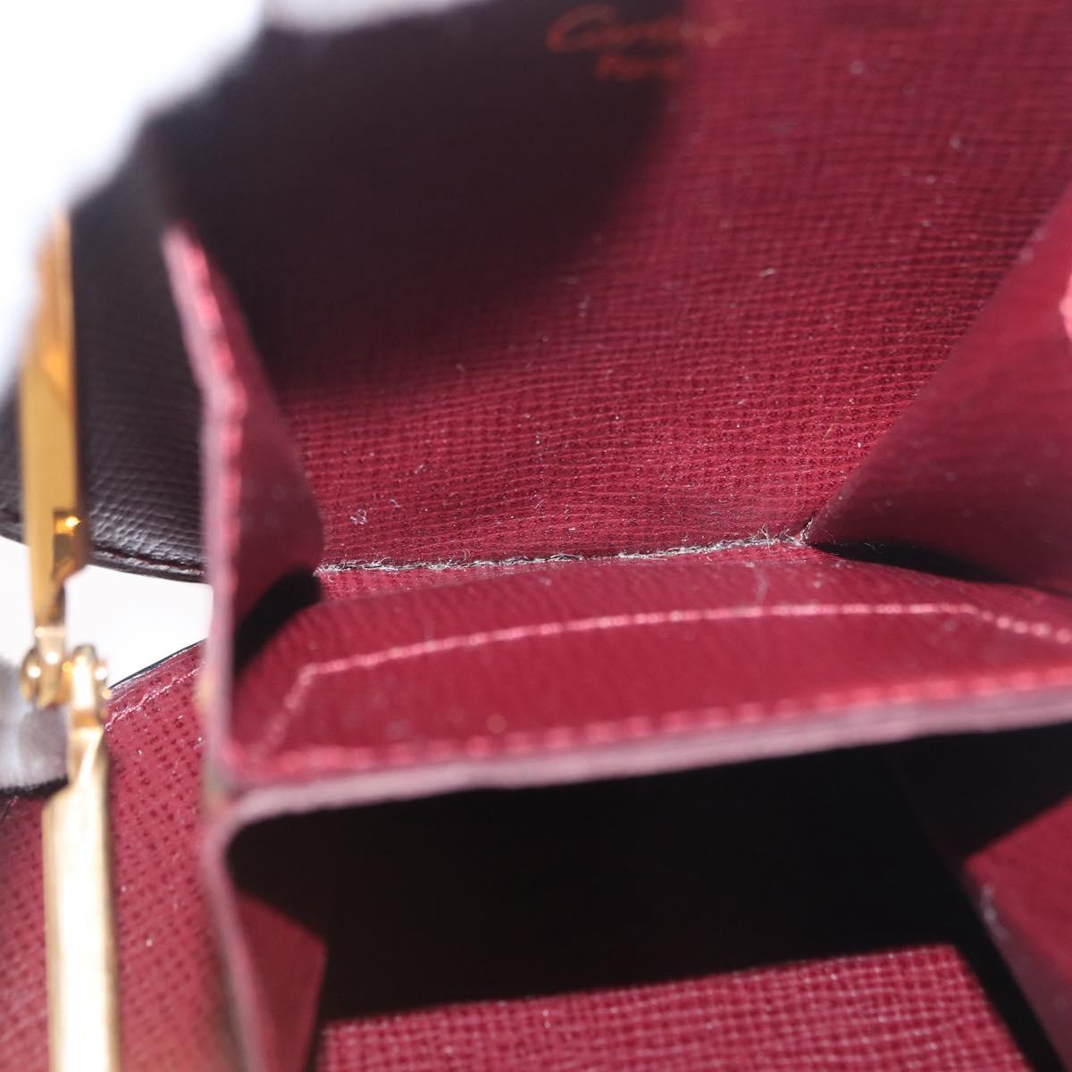 CARTIER Must Line Coin Purse Leather Bordeaux Gold Auth 179967A