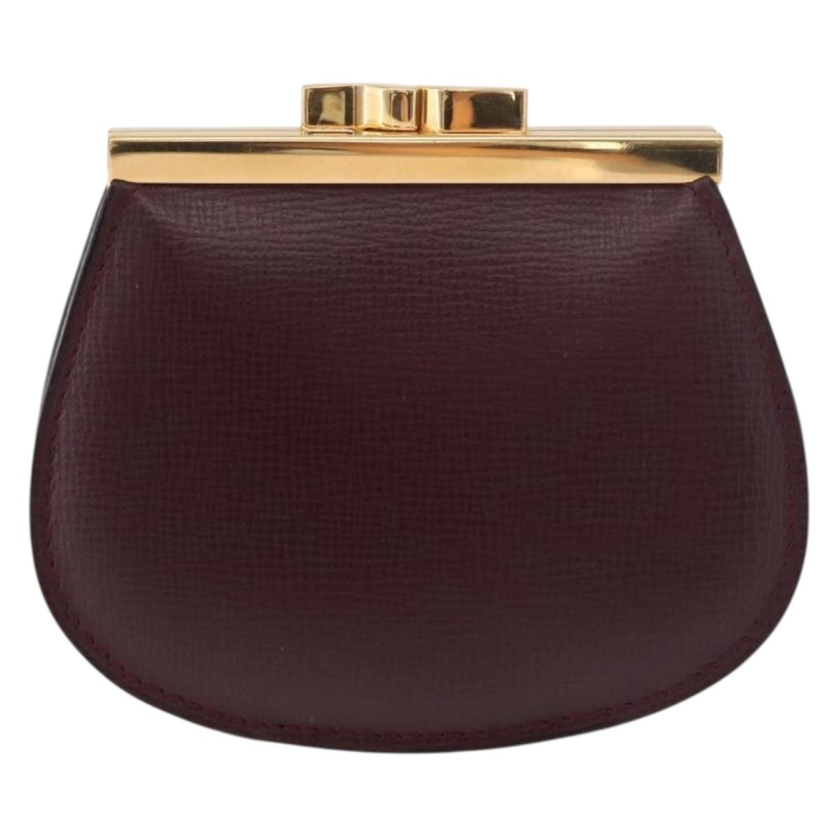 CARTIER Must Line Coin Purse Leather Bordeaux Gold Auth 179967A