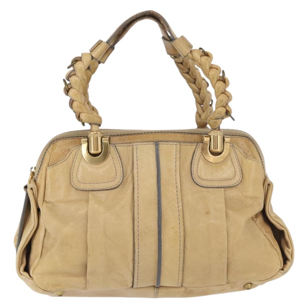 Chloe Hand Bag Leather Beige Gold Auth 179981