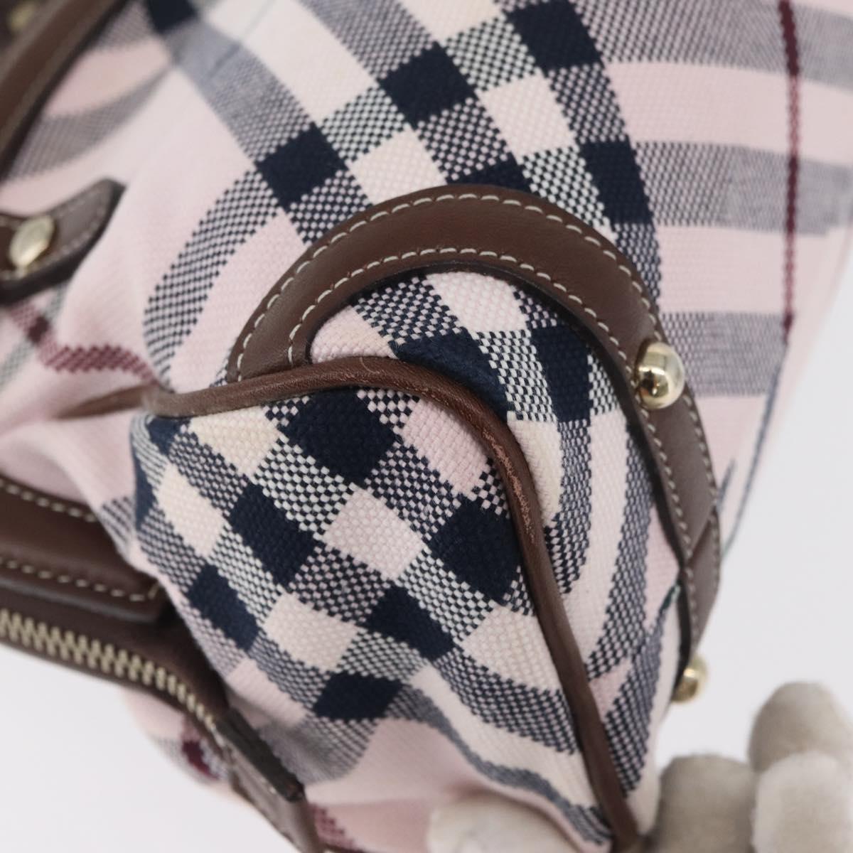 BURBERRY Novacheck Chain Blue Label Hand Bag Canvas Pink Gold Auth 179984