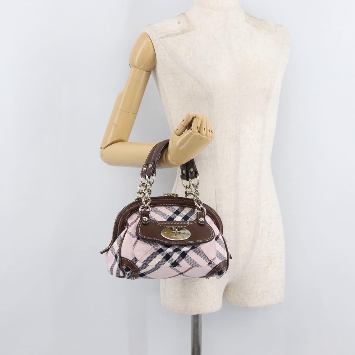 BURBERRY Novacheck Chain Blue Label Hand Bag Canvas Pink Gold Auth 179984