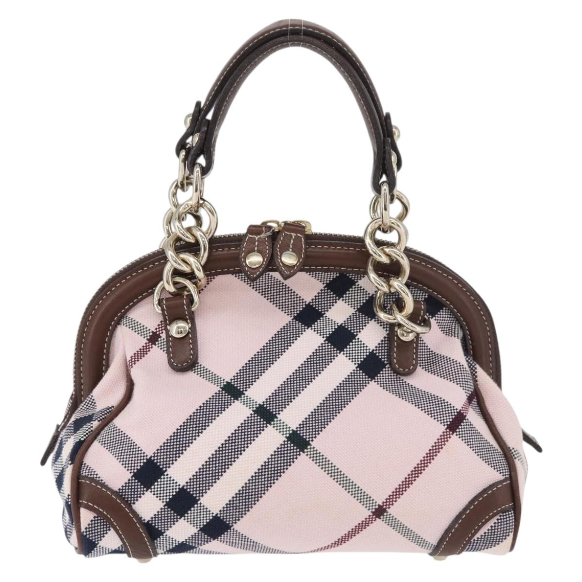 BURBERRY Novacheck Chain Blue Label Hand Bag Canvas Pink Gold Auth 179984