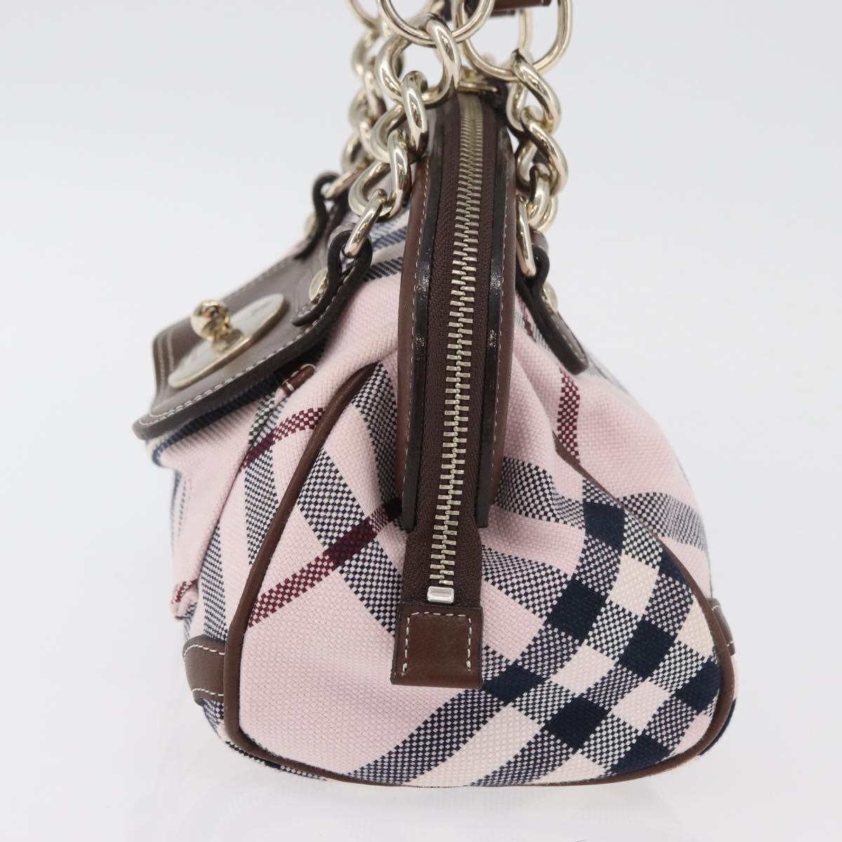BURBERRY Novacheck Chain Blue Label Hand Bag Canvas Pink Gold Auth 179984